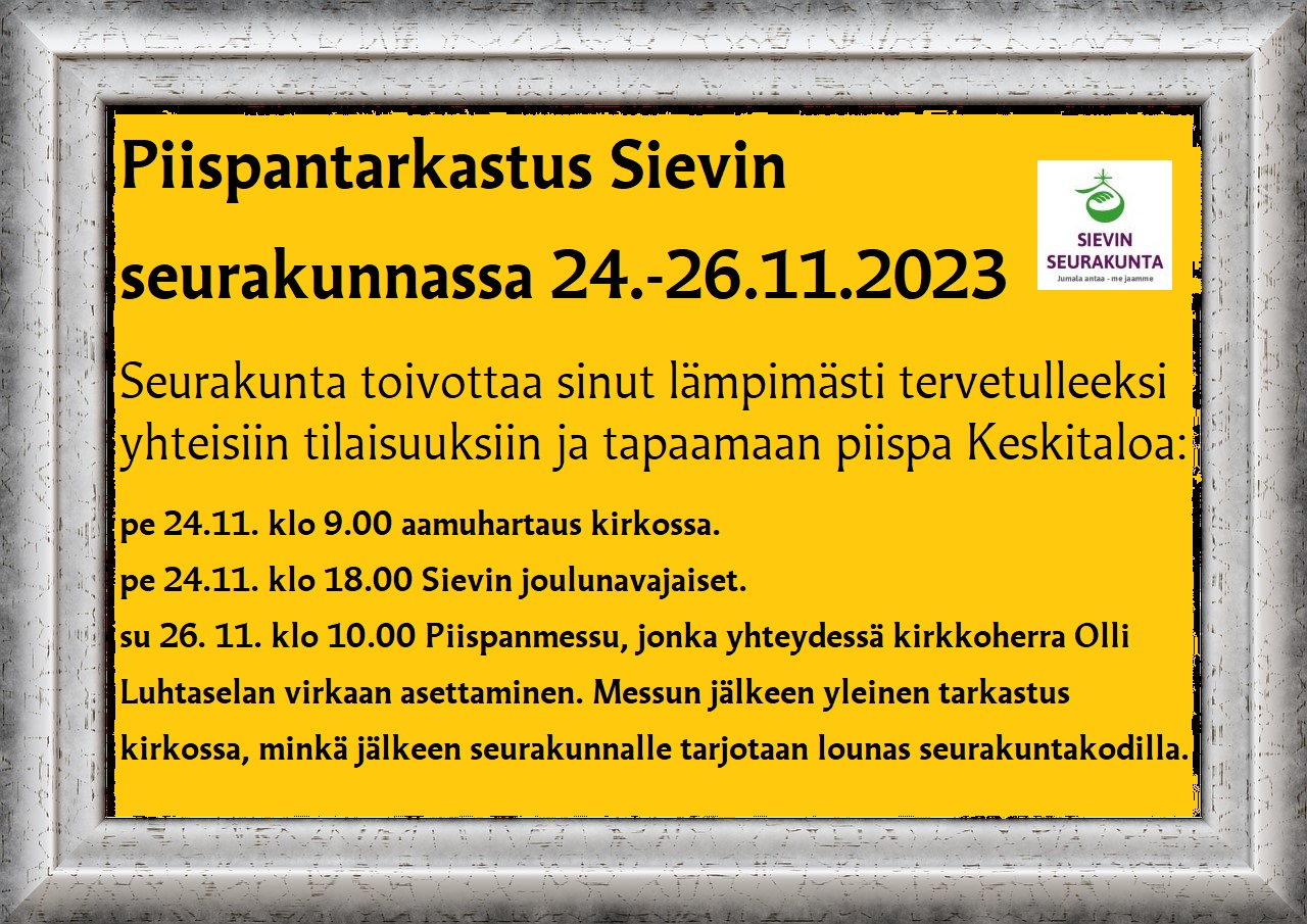 Piispantarkastuksen ohjelma ja kutsu yhteisiin tilaisuuksiin.